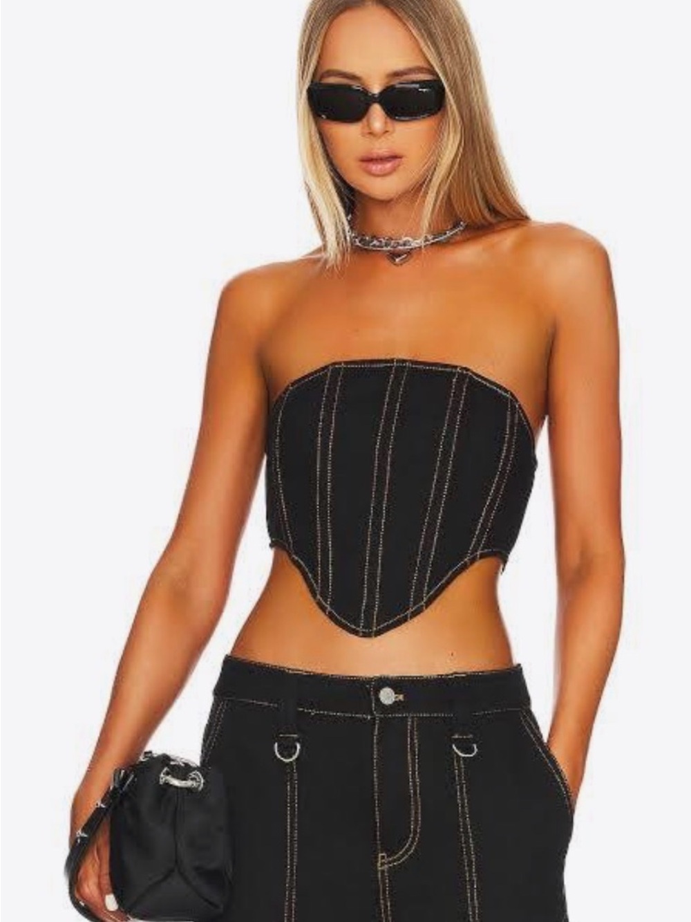 REVOLVE BY.DYLN Black Strapless Corset Top with Pointed Hem Small